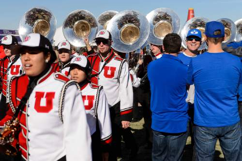 Trent Nelson  |  The Salt Lake Tribune
BYU fans and the Utah Marching Band, before kickoff as Utah faces BYU in the Royal Purple Las Vegas Bowl, NCAA football at Sam Boyd Stadium in Las Vegas, Saturday December 19, 2015.