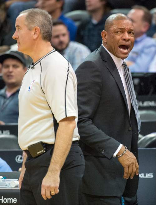 Rick Egan  |  The Salt Lake Tribune

Los Angeles Clippers head coach Doc Rivers reacts to a call by the official, in NBA action, The Utah Jazz vs. The Los Angeles Clippers, in Salt Lake City, Saturday, December 26, 2015.