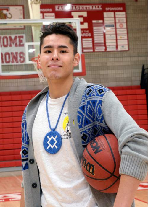 Al Hartmann  |  The Salt Lake Tribune
East High School guard Dacian Spotted Elk is one of the bright talents in the state of Utah, but he also representing his heritage as a Native American on the basketball court.