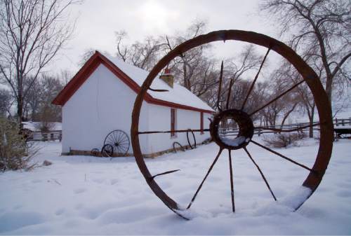 Lynn R. Johnson  |  Special to the Tribune

An antique farming wheel frames a small barn at the historic Fielding Garr Ranch on Antelope Island.