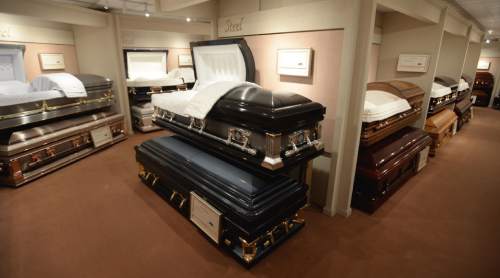 Steve Griffin  |  The Salt Lake Tribune

One of Larkin Mortuary's casket show rooms. The Utah business is celebrating its 130th anniversary.