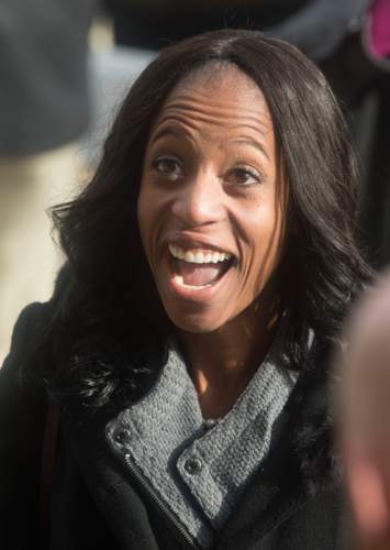 Steve Griffin  |  The Salt Lake Tribune

Rep. Mia Love smiles as she recognizes a friend as she attends the Oath of Office Ceremony for newly elected Salt Lake City officials at the City & County Building in Salt Lake City, Monday, January 4, 2016.