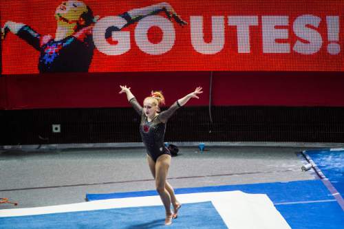 Chris Detrick  |  The Salt Lake Tribune
Utah gymnast Shannon McNatt performs her floor routine during the Red Rocks Preview at the Huntsman Center Friday December 11, 2015.