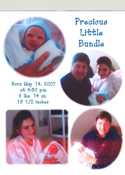 Lyle Jeffs and his plural wife Mable Jessop hold a newborn child in this keepsake dated May 14, 2007, made by the FLDS and later seized by Texas law enforcement. Jeffs was 47. Jessop was 19. 

Courtesy photo