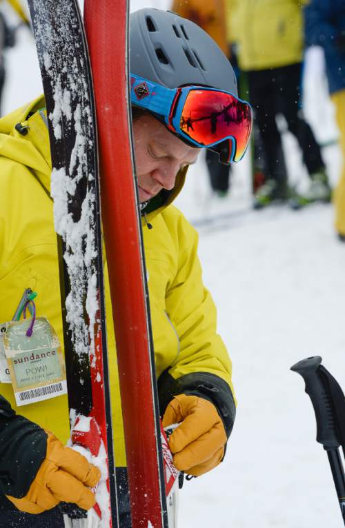 Francisco Kjolseth | The Salt Lake Tribune
Jeremy Howlett gets ready to try out new gear during the Mountain Demo Day at Solitude Resort in Big Cottonwood Canyon that precedes the opening of the Outdoor Retailer Winter Market trade show.
