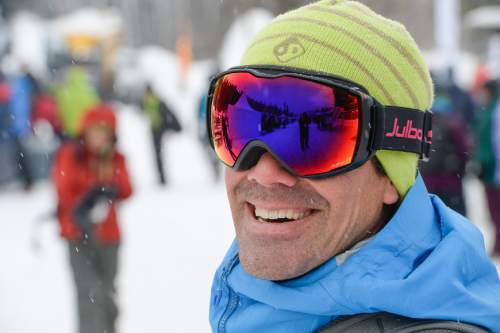 Francisco Kjolseth | The Salt Lake Tribune
Local adventure photographer and writer Louis Arevalo demo's a pair of Julbo venting goggles as he attends the Mountain Demo Day at Solitude Resort in Big Cottonwood Canyon that precedes the opening of the Outdoor Retailer Winter Market trade show.