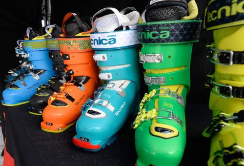Francisco Kjolseth | The Salt Lake Tribune
A rainbow of color is on display in the form of Tecnica ski boots during the Mountain Demo Day at Solitude Resort in Big Cottonwood Canyon that precedes the opening of the Outdoor Retailer Winter Market trade show.