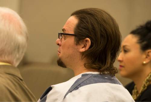 Rick Egan  |  The Salt Lake Tribune

Joshua Schoenenberger listens to proceedings in Judge Morris's courtroom during a preliminary hearing, in Farmington, Thursday, January 7, 2016. Schoenenberger is accused of fatally beating his girlfriend's 2-year-old son to death.