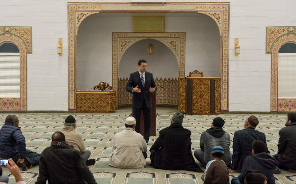 Rick Egan  |  The Salt Lake Tribune

Rep. Jason Chaffetz talks with Utah Muslims at the Khadeeja Islamic Center, Monday, December 14, 2015.