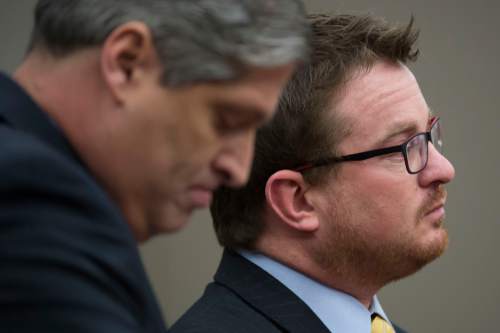 Jeremy Harmon  |  The Salt Lake Tribune

Justin Miller and his attorney, Steven Shapiro, stand before Judge Randall Skanchy during his sentencing on January 11, 2016, in Salt Lake City.