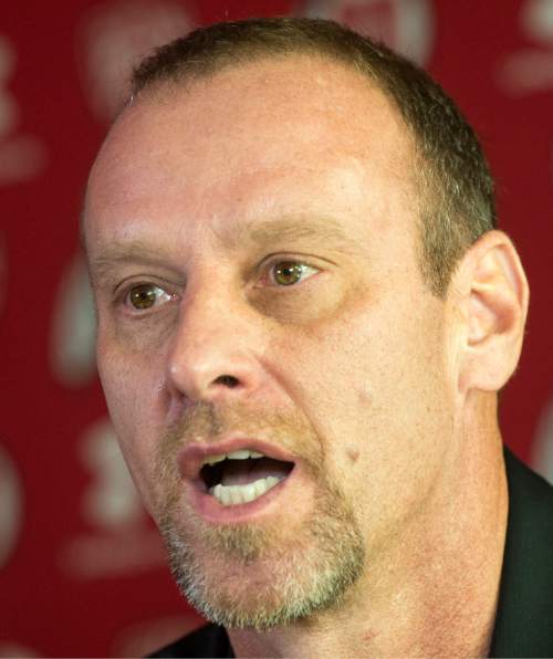 Rick Egan  |  The Salt Lake Tribune

Utah Basketball head coach Larry Krystkowiak defends his decision to cancel next season's Utah-BYU basketball game during a press conference at the University of Utah, Monday, January 11, 2016.