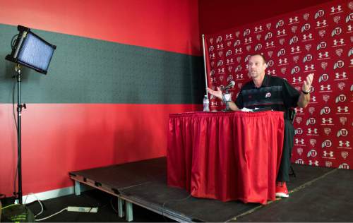 Rick Egan  |  The Salt Lake Tribune

Utah Basketball head coach Larry Krystkowiak defends his decision to cancel next season's Utah-BYU basketball game during a press conference at the University of Utah, Monday, January 11, 2016.