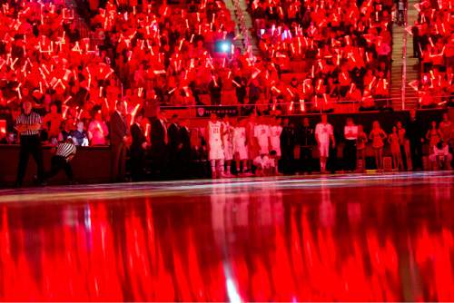 Steve Griffin  |  The Salt Lake Tribune


Fans wave glow sticks as the Utes are introduced during first half action in the Utah versus UCLA men's basketball game at the Huntsman Center in Salt Lake City, Sunday, January 4, 2015.