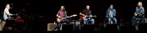 Steve Griffin  |  The Salt Lake Tribune


Don Henley, Randy Meisner, Bernie Leadon, Glenn Frey and Joe Walsh play together during the History of the Eagles Tour at EnergySolutions Arena in Salt Lake City, Tuesday, September 2, 2014.