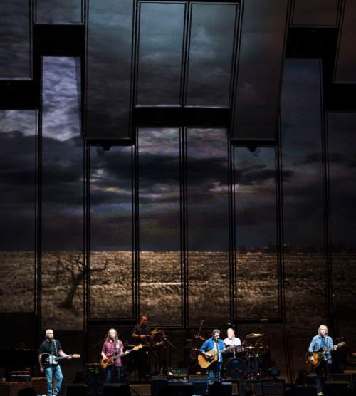 Steve Griffin  |  The Salt Lake Tribune


Don Henley, Bernie Leadon, Randy Meisner, Glenn Frey, Don Henley and Joe Walsh play together during the History of the Eagles Tour at EnergySolutions Arena in Salt Lake City, Tuesday, September 2, 2014.