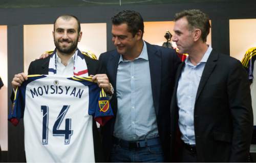 Steve Griffin  |  The Salt Lake Tribune


Yura Movsisyan smiles as he is introduced by Real Salt Lake as the 28-year-old striker returns to his former club after six seasons overseas in one of the most notable signings in club history at the Real Salt Lake store in Salt Lake City, Tuesday, January 19, 2016.