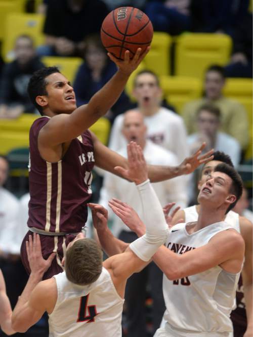 Steve Griffin  |  The Salt Lake Tribune


Lone Peak's Frank Jackson shoots over the American Fork defense during boy's basketball game at Utah Valley University in Provo, Wednesday, January 20, 2016.