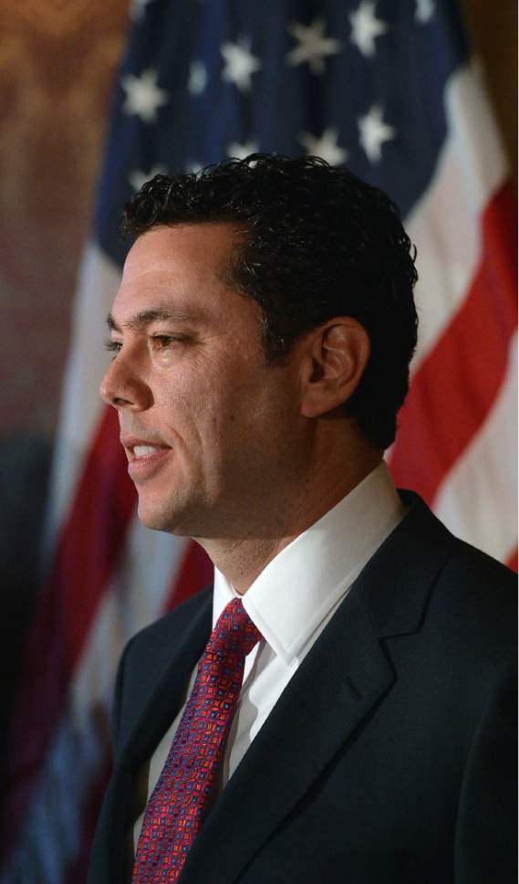 Al Hartmann  |  The Salt Lake Tribune
Congressman Jason Chaffetz at unveiling of a "discussion draft" of a Public Lands Initiative bill affecting 18 million acres in seven eastern Utah counties at the  Capitol Tuesday Jan. 20.