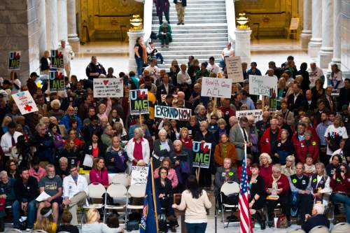 Chris Detrick  |  Tribune file photo
Utahns for the Medicaid Expansion, faith leaders, nurses association members and members of the public participated in a rally at the State Capitol three years ago.