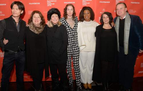 Leah Hogsten  |  The Salt Lake Tribune
l-r Takashi Yamaguchi, Margo Martindale, Diane Ladd, Julianne Nicholson, Lorraine Toussaint, writer-director Maggie Greenwald and Joel Murray arrive for the premiere screening of "Sophie and the Rising Sun" during the Sundance Film Festival at Rose Wagner Theatre in Salt Lake City, January 22, 2016.