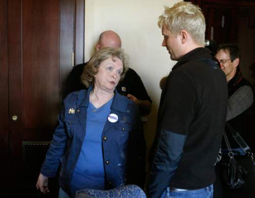 Scott Sommerdorf  |   Tribune file photo
Gayle Ruzicka of the Utah Eagle Forum speaks with Troy Williams, of Equality Utah.