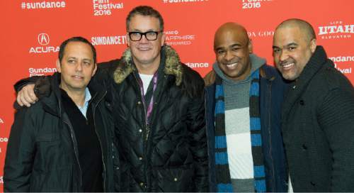 Rick Egan  |  The Salt Lake Tribune

Producers, Robert Teitel, Stuart Ford, Glendon Palmer, and Matt Jackson, on the red carpet for the film "Southside With You," at the  2016 Sundance Film Festival premiere in Park City, at the Eccles Theatre, Sunday, January 24, 2016.