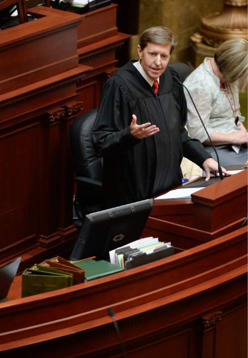 Francisco Kjolseth | The Salt Lake Tribune
Chief justice of the Utah Supreme Court Matthew B. Durrant gives the state of the judiciary address in the House chambers at the Utah State Capitol on Monday, the first day of the 2016 Legislative session.