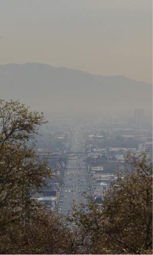 Francisco Kjolseth | The Salt Lake Tribune
Air quality in the Salt Lake valley deteriorates as a winter inversion that traps cold air in the low areas leaves a thickening layer of pollution on Monday, Dec. 7, 2015.