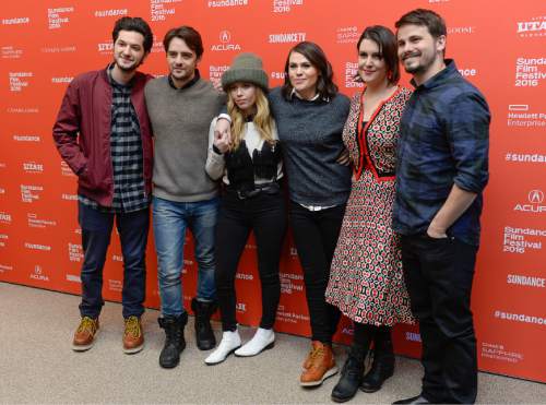 Francisco Kjolseth | The Salt Lake Tribune
Actors Ben Schwartz, Vincent Piazza, Natasha Lyonne, Clea DuVall, Melanie Lynskey and Jason Ritter, from left,  make up part  of the cast of "The Intervention," which premiered Tuesday, Jan. 26, at the 2016 Sundance Film Festival in Park City.