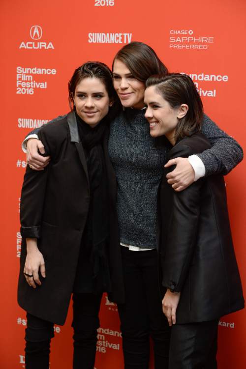 Francisco Kjolseth | The Salt Lake Tribune
Actor Clea DuVall, center, is joined by composers Tegan and Sara as they walk the press line prior to the premiere of "The Intervention" on Tuesday, Jan. 26, at the 2016 Sundance Film Festival in Park City.