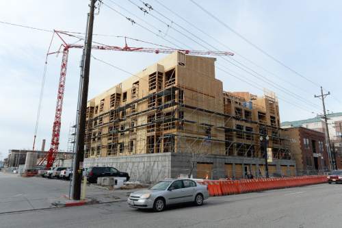 Francisco Kjolseth | The Salt Lake Tribune
A new apartment building is constructed west of Pioneer Park in Downtown Salt Lake City.