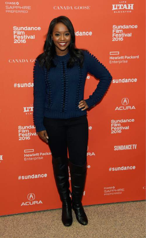 Aji Naomi King, a cast member in "The Birth of a Nation," poses at the premiere of the film at the 2016 Sundance Film Festival on Monday, Jan. 25, 2016, in Park City, Utah. (Photo by Chris Pizzello/Invision/AP)