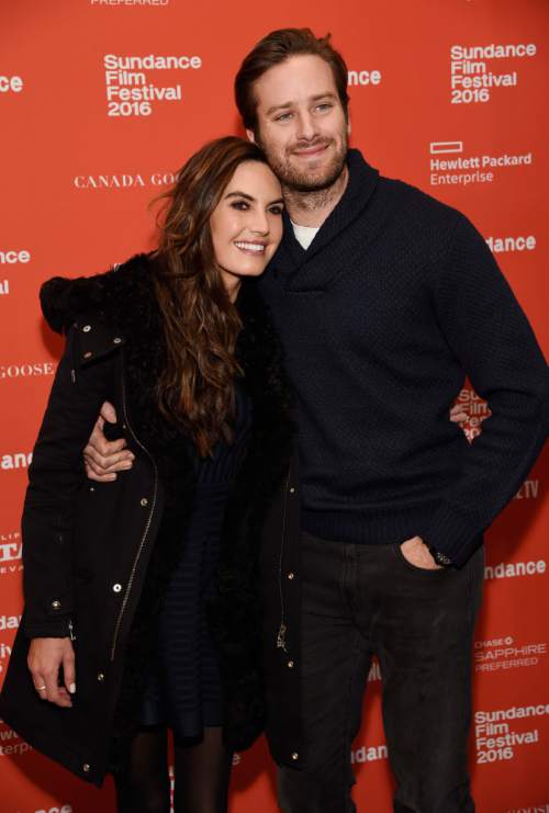 Armie Hammer, right, a cast member in "The Birth of a Nation," poses with his wife Elizabeth Chambers at the premiere of the film at the 2016 Sundance Film Festival on Monday, Jan. 25, 2016, in Park City, Utah. (Photo by Chris Pizzello/Invision/AP)