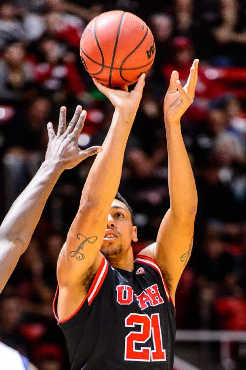 Trent Nelson  |  The Salt Lake Tribune
Utah Utes forward Jordan Loveridge (21) puts up a shot as the University of Utah hosts Cal, NCAA basketball at the Huntsman Center in Salt Lake City, Wednesday January 27, 2016.