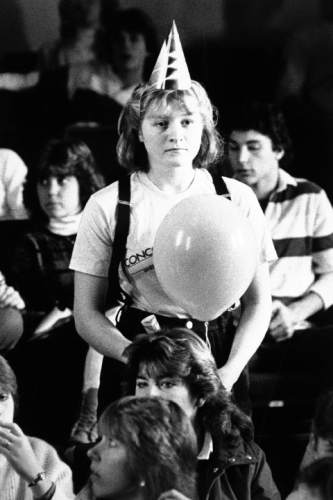 Ken Williams  |  Associated Press file photo

Senior class President Carina Dolcino is stunned by the news that the space shuttle carrying Concord High School teacher Christa McAuliffe exploded after launch on Jan. 28, 1986. Students at the school watched the launch on television sets scattered throughout the school.