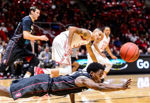 Trent Nelson  |  The Salt Lake Tribune
Stanford Cardinal guard Marcus Allen (15) dives for a loose ball as the University of Utah hosts Stanford, NCAA basketball at the Huntsman Center in Salt Lake City, Saturday January 30, 2016.