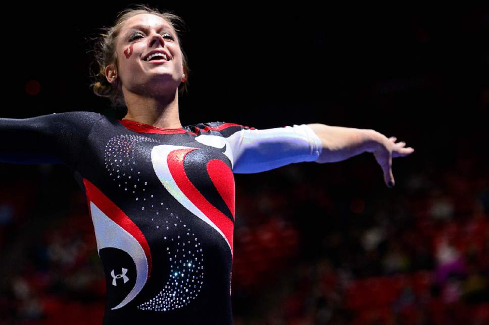 Trent Nelson  |  The Salt Lake Tribune
Utah's Breanna Hughes competes on the vault as the University of Utah hosts Arizona, NCAA gymnastics at the Huntsman Center in Salt Lake City, Monday February 1, 2016.