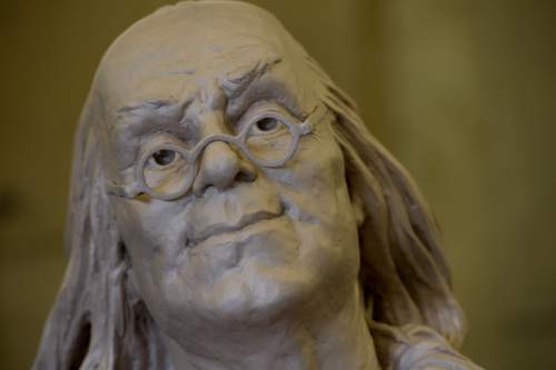 Francisco Kjolseth | The Salt Lake Tribune
Benjamin Franklin awaits a final patina from sculptor Gary Lee Price of Springville. The piece will be part of Price's Great Contributors exhibit of eight life-size bronze statues at this year's Dallas Blooms 2016 at the Dallas Arboretum and Botanical Garden.