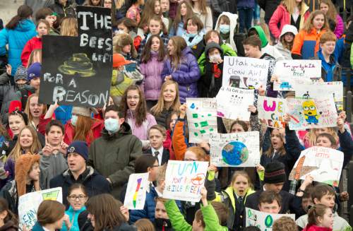 Rick Egan  |  The Salt Lake Tribune

More than 300 local students gather at the capitol for a rally for clean air. Thursday, February 4, 2016.
