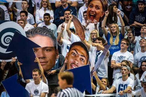 Chris Detrick  |  The Salt Lake Tribune
Brigham Young Cougars students during the game at the Marriott Center Thursday February 4, 2016. Brigham Young Cougars defeated St. Mary's Gaels 70-59.