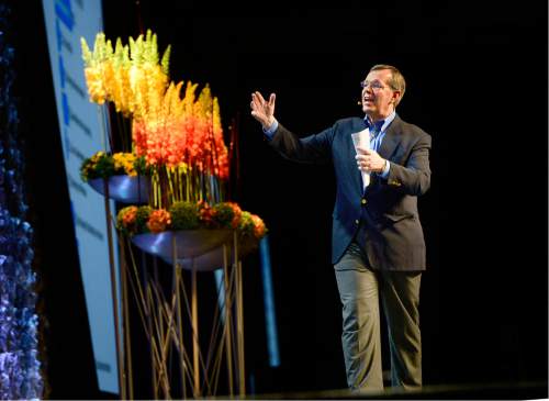 Scott Sommerdorf   |  The Salt Lake Tribune
Former Utah Governor Mike Leavitt speaks at the RootsTech conference at the Salt Palace, Saturday, February 6, 2016.