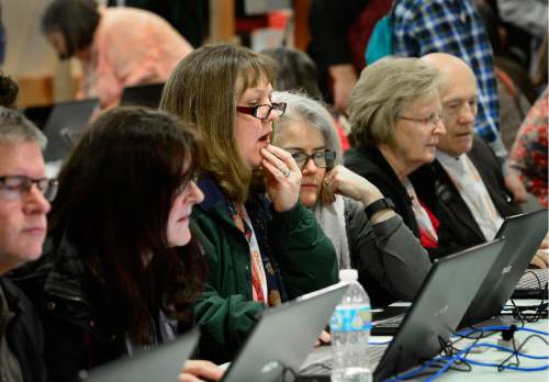 Scott Sommerdorf   |  The Salt Lake Tribune
Visitors to the RootsTech conference input family histories into computer databases at the Salt Palace, Saturday, February 6, 2016.