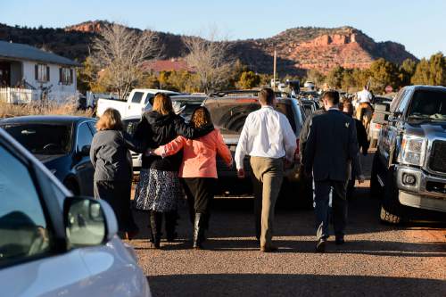 Trent Nelson  |  The Salt Lake Tribune
The procession after the funeral for Robert "LaVoy" Finicum, in Kanab, Friday February 5, 2016. Finicum was shot and killed by police during a January 26 traffic stop. Finicum was part of the armed occupation of an Oregon wildlife refuge.