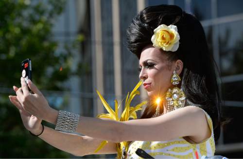 Francisco Kjolseth  |  The Salt Lake Tribune
Vivica Starr takes a selfie prior to the start of the Pride Parade, Utah's second-largest parade, after the Days of '47, and by far the most colorful, marches through the streets of downtown Salt Lake on Sunday, June 7, 2015.