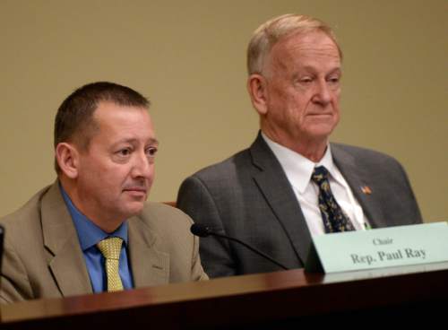 Al Hartmann  |  The Salt Lake Tribune 
Chair Rep. Paul Ray, R-Clearfield, left and Sen. Allen M. Christensen, R-Ogden listen to testimony during the Medicaid expansion and reform discussions at the Social Services Appropriations Subcommittee Monday Feb. 8.