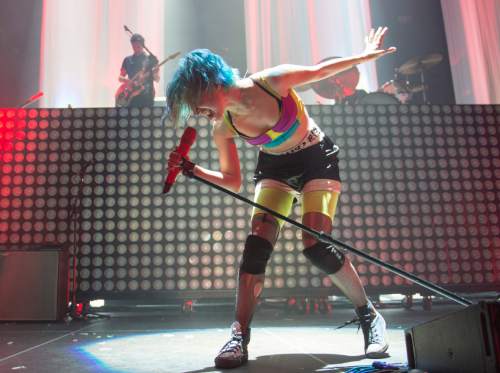 Rick Egan  |  The Salt Lake Tribune

Hayley Williams sings for Paramore, at the UCCU Center in Orem, Wednesday, August 13, 2014