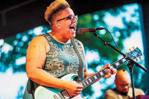Chris Detrick  |  The Salt Lake Tribune
Alabama Shakes lead singer and guitarist Brittany Howard performs during the Red Butte Garden Outdoor Concert Series Tuesday August 4, 2015.