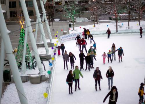 |  Tribune File Photo

People skate at the Gallivan Center during the Chabad Lubavich of Utah's Chanukah on Ice celebration in Salt Lake City on December 9, 2012.