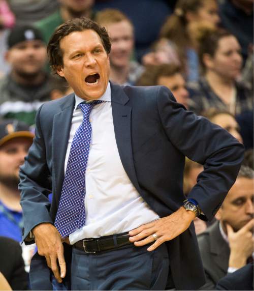 Rick Egan  |  The Salt Lake Tribune

Utah Jazz head coach Quin Snyder reacts after a call by the official, in NBA action, The Utah Jazz vs. The Detroit Pistons, in Salt Lake City, Monday, January 25, 2016.