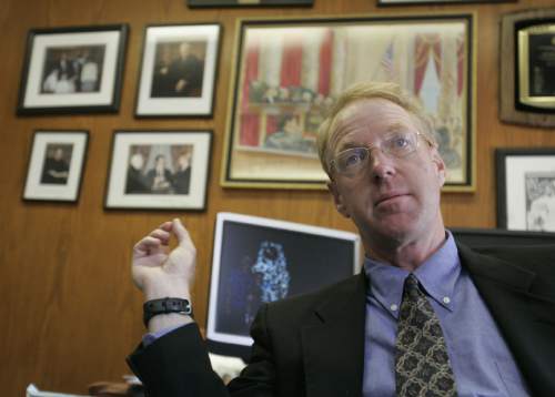 Paul Cassell, a former federal judge and now a law professor, talks about victims rights Wednesday, July 16, 2008 in offices at the University of Utah Law School. 07/16/08 (Jim Urquhart/The Salt Lake Tribune)